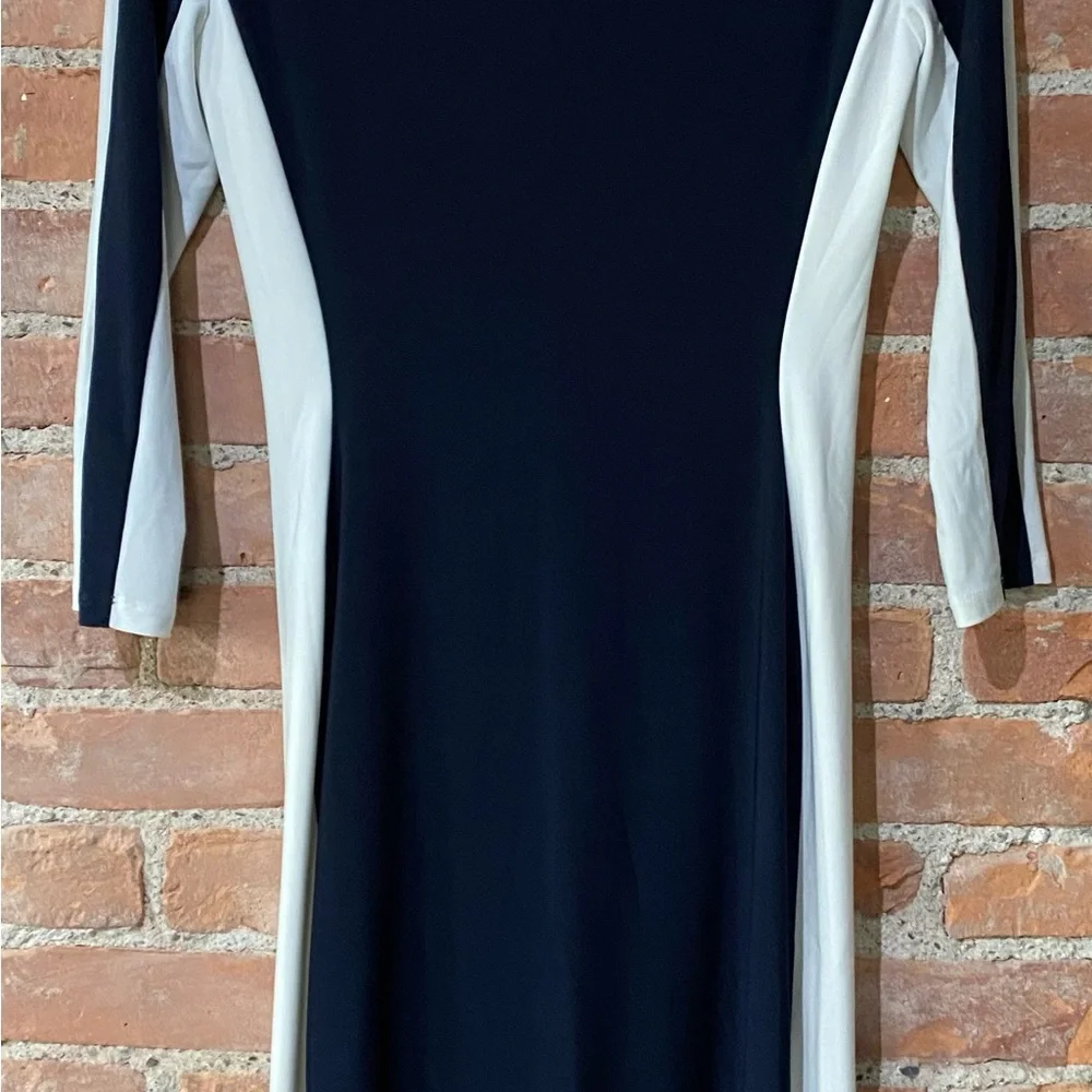 Ralph Lauren Black/White Dress Washable Knit EUC 3/4 Length Sleeves, Gathering - Picture 2 of 4